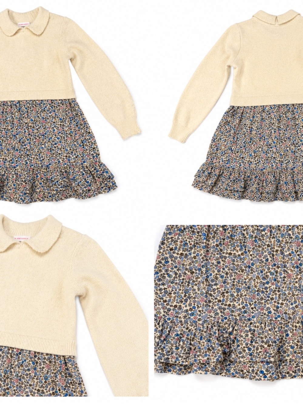 Cream Collared Sweater with Floral Skirt Dress